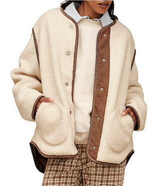 Emmersyn UGGBraid Long Sleeve V-Neck Plush Fleece Snap-Front Jacket | Dillard's