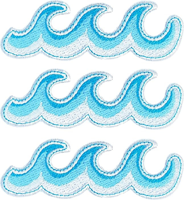 10 Pieces Ocean Wave Embroidered Patches Blue Sea Wave Iron on Patch Applique Repair Patch for Cl... | Amazon (US)