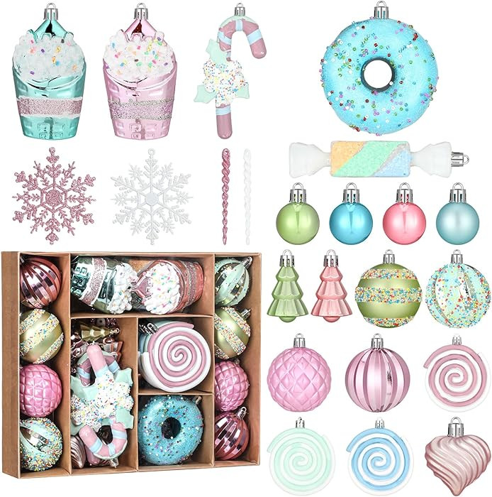 Halloscume 48 Pcs Dessert Theme Christmas Ornaments for Christmas Tree Hanging Cupcake Donut Cand... | Amazon (US)