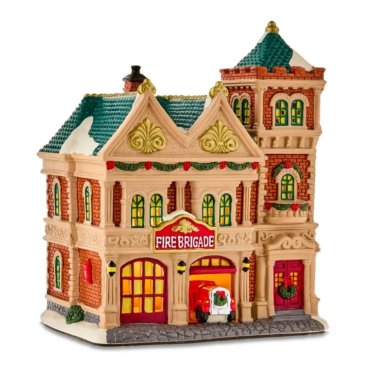 Light-Up Porcelain Fire Brigade Christmas Village Building, Multicolor, 8.62", by Holiday Time | Walmart (US)