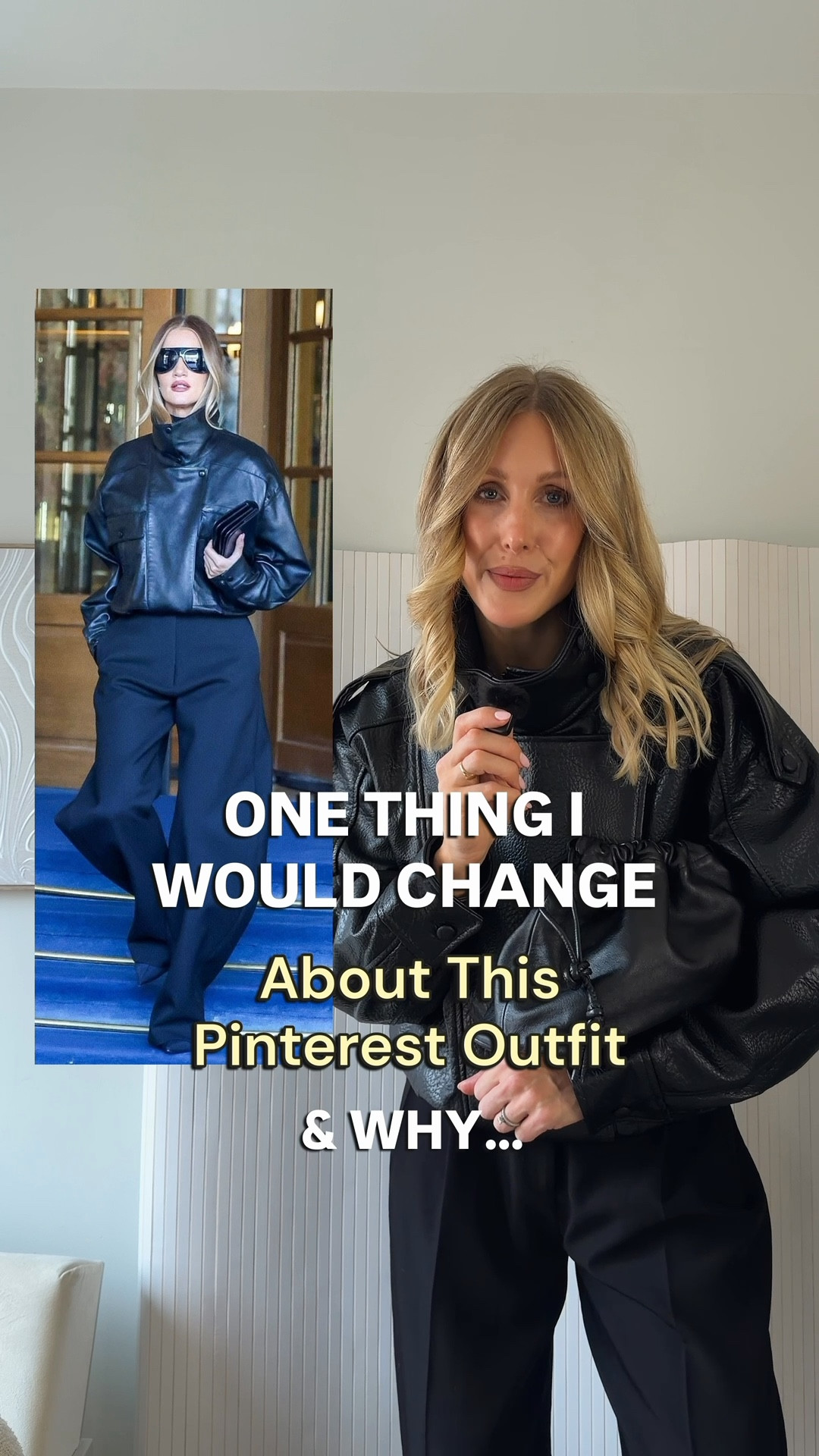 Pinterest outfit inspiration - Rosie Huntington Whitely - Zara black leather bomber jacket and barre leg satin trousers - my Maysale Mules are also back in stock! I bought mine 3 years ago as a 30th birthday present and they are still going strong! #zara #pinterest 

#LTKautumn #LTKstyletip #LTKshoes