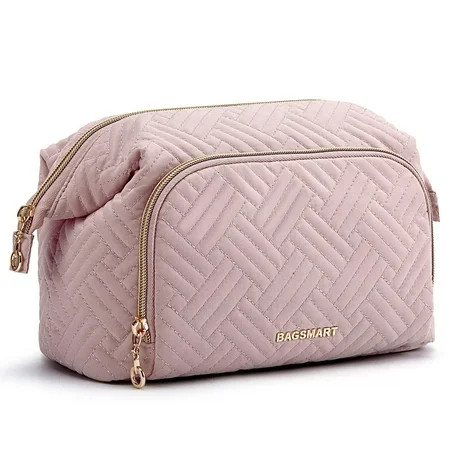 BAGSMART Makeup Bag Cosmetic Pouch, Large Capacity Toiletry Bag Travel Organizer Case for Lipsticks Electonic Accessories, Waterproof Portable, Multifunction, Pink | Walmart (US)