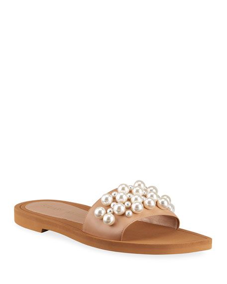 Goldie Pearly Stud Flat Slide Sandals | Neiman Marcus