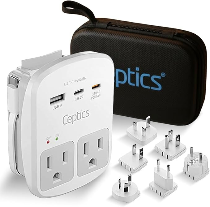 Ceptics 35W Universal Travel Adapter Kit – 2 USA sockets, USB-A, USBC, 1x PD 35W USB-C and USBC... | Amazon (US)