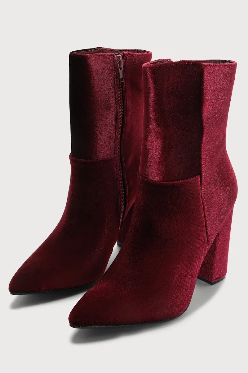 Dawson Wine Velvet Pointed-Toe Mid-Calf Boots | Lulus (US)