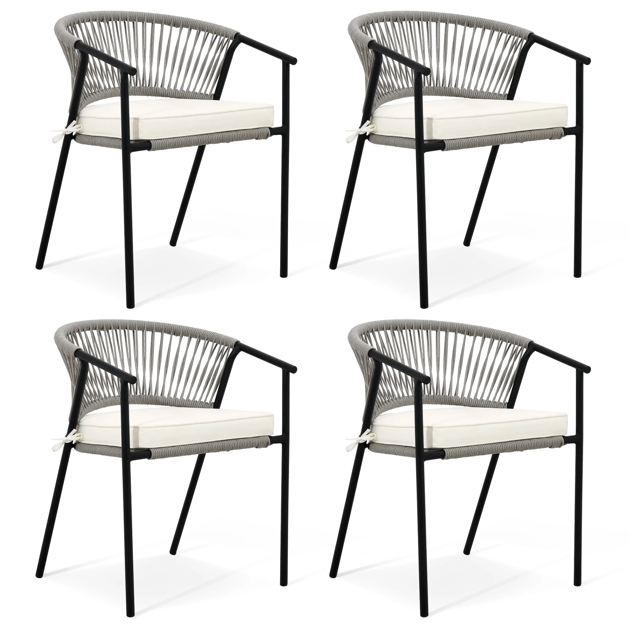 DWVO Set of 4 Outdoor Dining Chair, Rope Woven Design Stackable Chairs for Patio | Walmart (US)