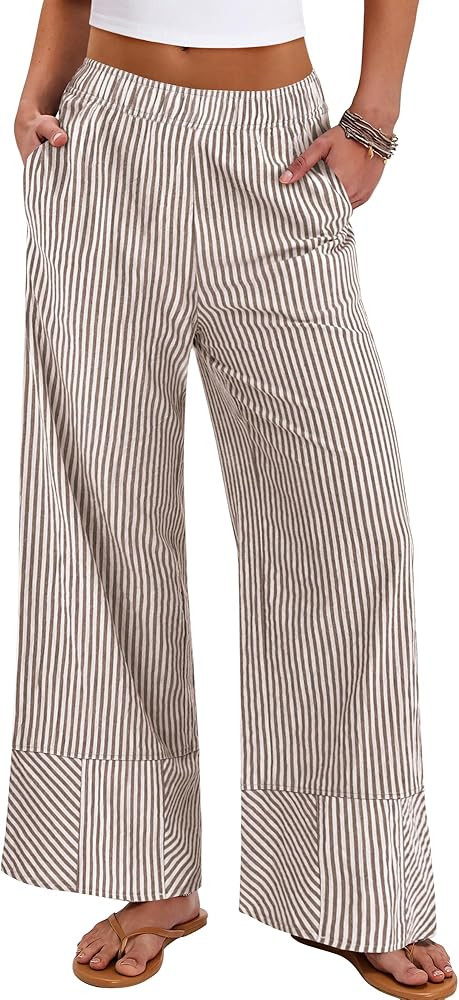 ANRABESS Womens Gingham Pants Checkered Plaid Striped Boxer Wide Leg Palazzo Pants Lounge PJ Bott... | Amazon (US)
