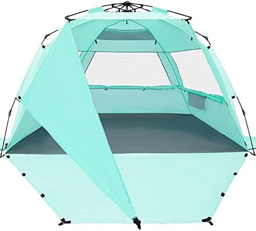 KO-ON XXL Beach Tent Sun Shelter Pop Up , Easy Setup Beach Shade for 4 Person with UPF 50+ Protec... | Amazon (US)