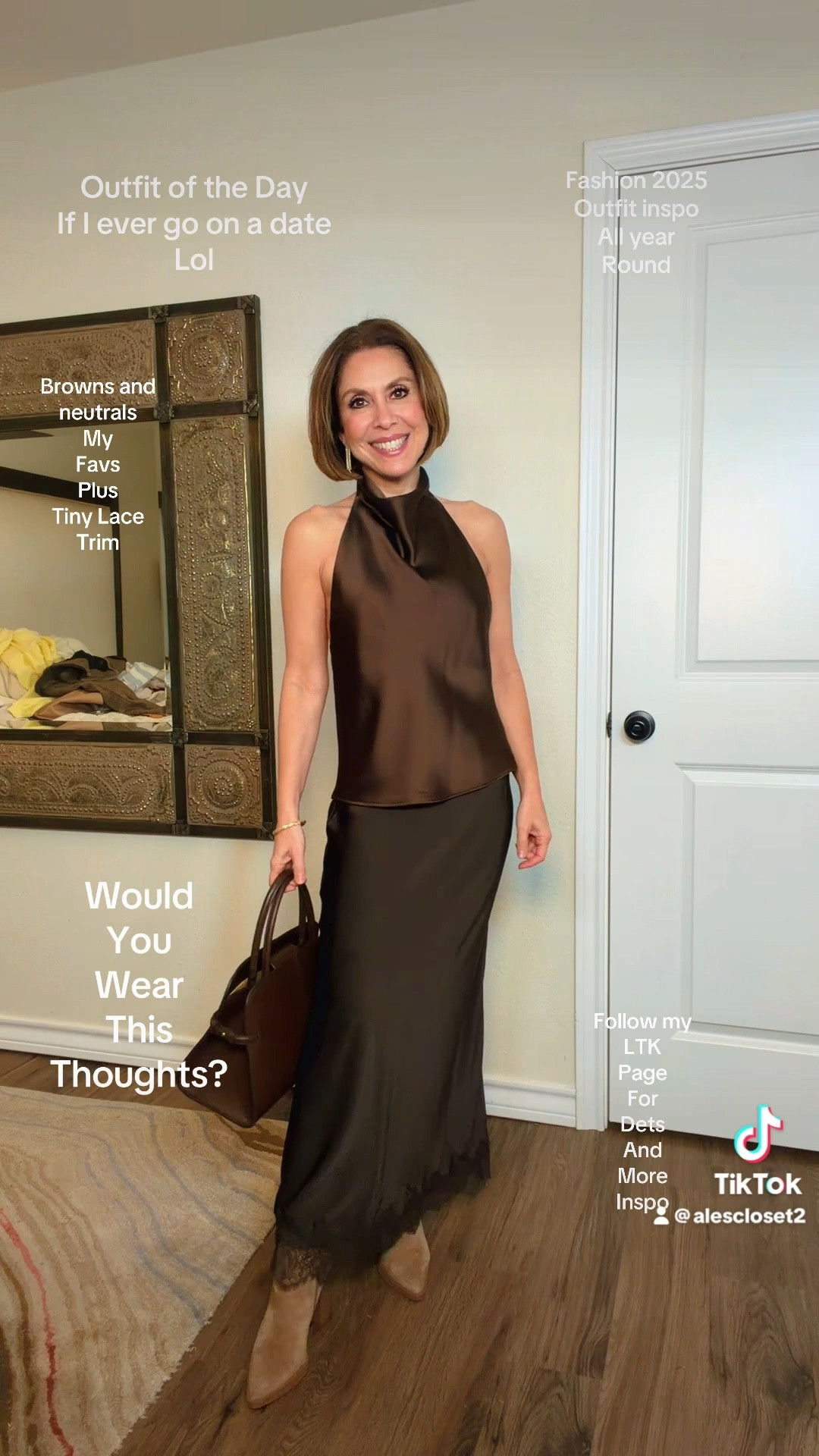 Some outfits just shift your energy.
This is one of those looks.

It’s the kind of outfit you reach for when you’re heading to a date night, a nice dinner with family, a festive evening out with friends—or simply when you’re in that sexy-glam, confident mood and want your outfit to match how you feel inside.

I love rich browns and neutrals, and the subtle lace trim adds just the right touch of femininity without trying too hard. Effortless, polished, and quietly powerful.

All pieces are from Zara (not linkable here), but I’ve tagged similar styles so you can recreate this look.
I’m wearing XS in everything and my favorite boots of the season in size 6—the kind you’ll wear on repeat.

Feeling confident. Feeling ready.
Tell me… where would you wear this look? 🤎✨

Thank you so much for stopping by and shopping with me.

⸻



#LTKstyle
#LTKfashion
#LTKlook
#LTKoutfit
#DateNightOutfit
#DinnerOutfit
#EveningStyle
#NeutralOutfit
#BrownTones
#ModernChic
#EffortlessStyle
#WomensStyle
#ClassicWithATwist
#ConfidentStyle

#LTKOver40 #LTKgrwm