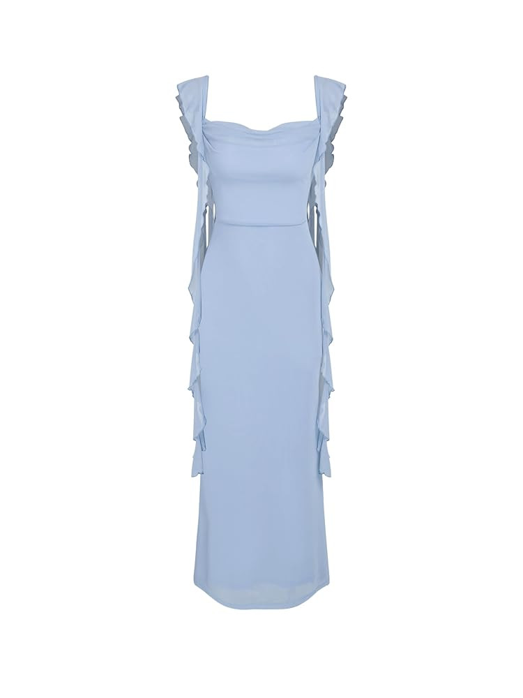 CIDER Formal Dresses for Women Wedding Guest Dresses Summer Maxi Dress Sleeveless Mesh Ruffle Coc... | Amazon (US)