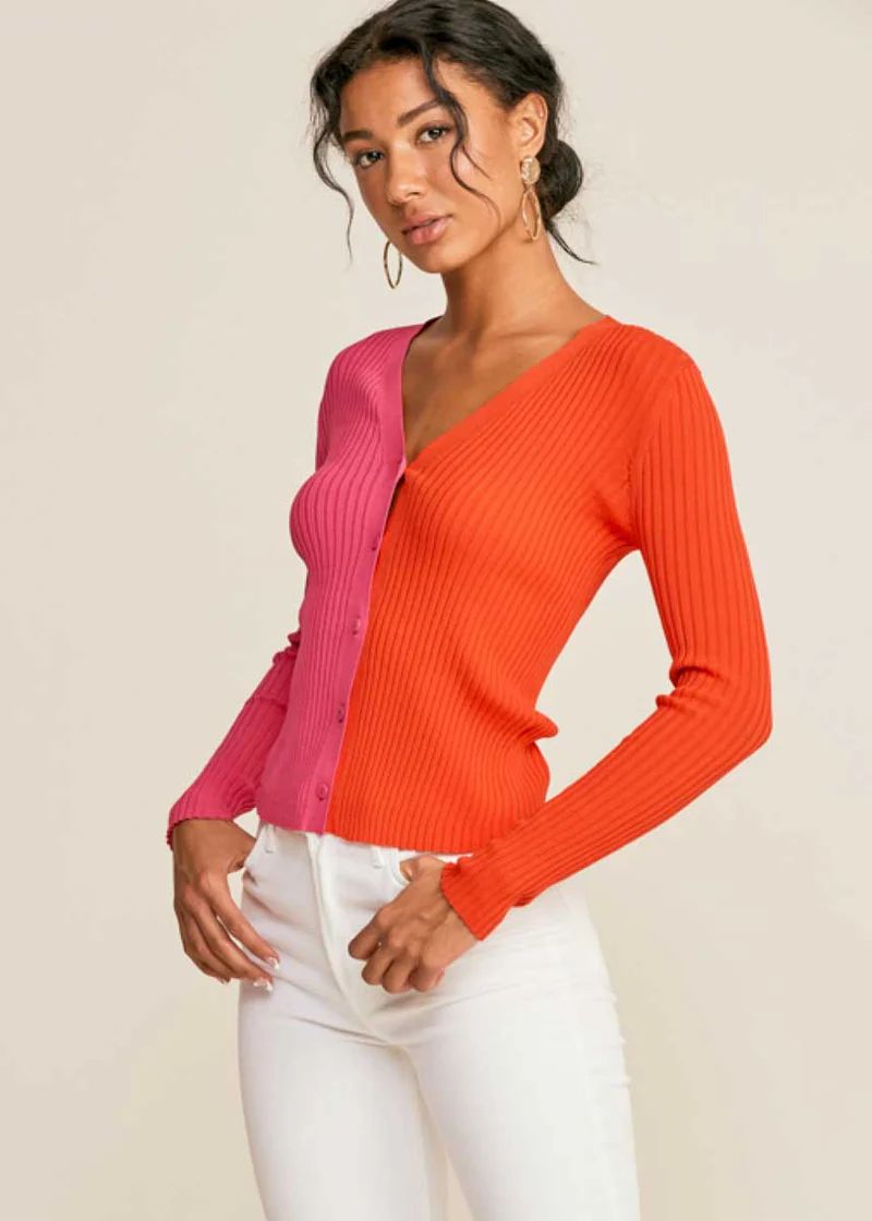 Tamar Color Block Cardigan - Pink & Red | Alice & Wonder