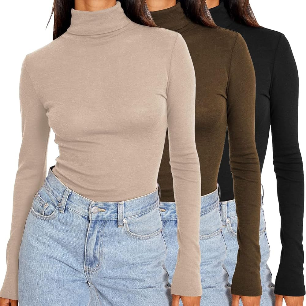 SUNBS Womens 3 Piece Turtleneck Long Sleeve Shirts Mock Neck Fall Fashion 2024 Slim Fit Winter Th... | Amazon (US)