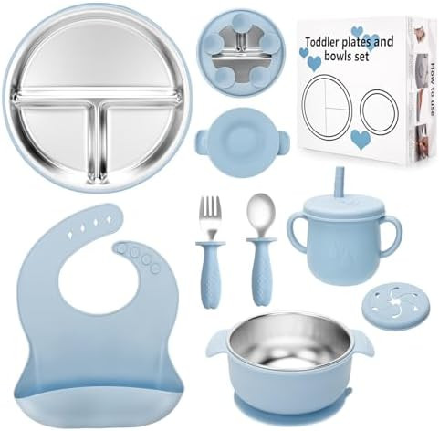 Stainless Steel Kids Plates and Bowls Set with Suction, Divided Baby Plate and Toddler Bowl with ... | Amazon (CA)