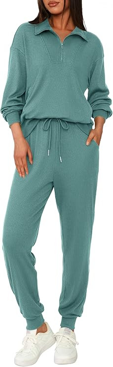 BTFBM Women's 2 Piece Tracksuit Spring Outfits 2026 Long Sleeve Half Zip Sweatshirt Sweatpants Lo... | Amazon (US)