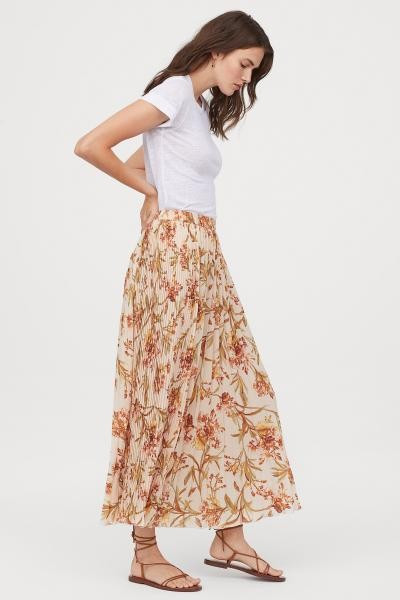 Plissierter Rock - Puderrosa/Geblümt -  | H&M DE | H&M (DE, AT, CH, NL, FI)