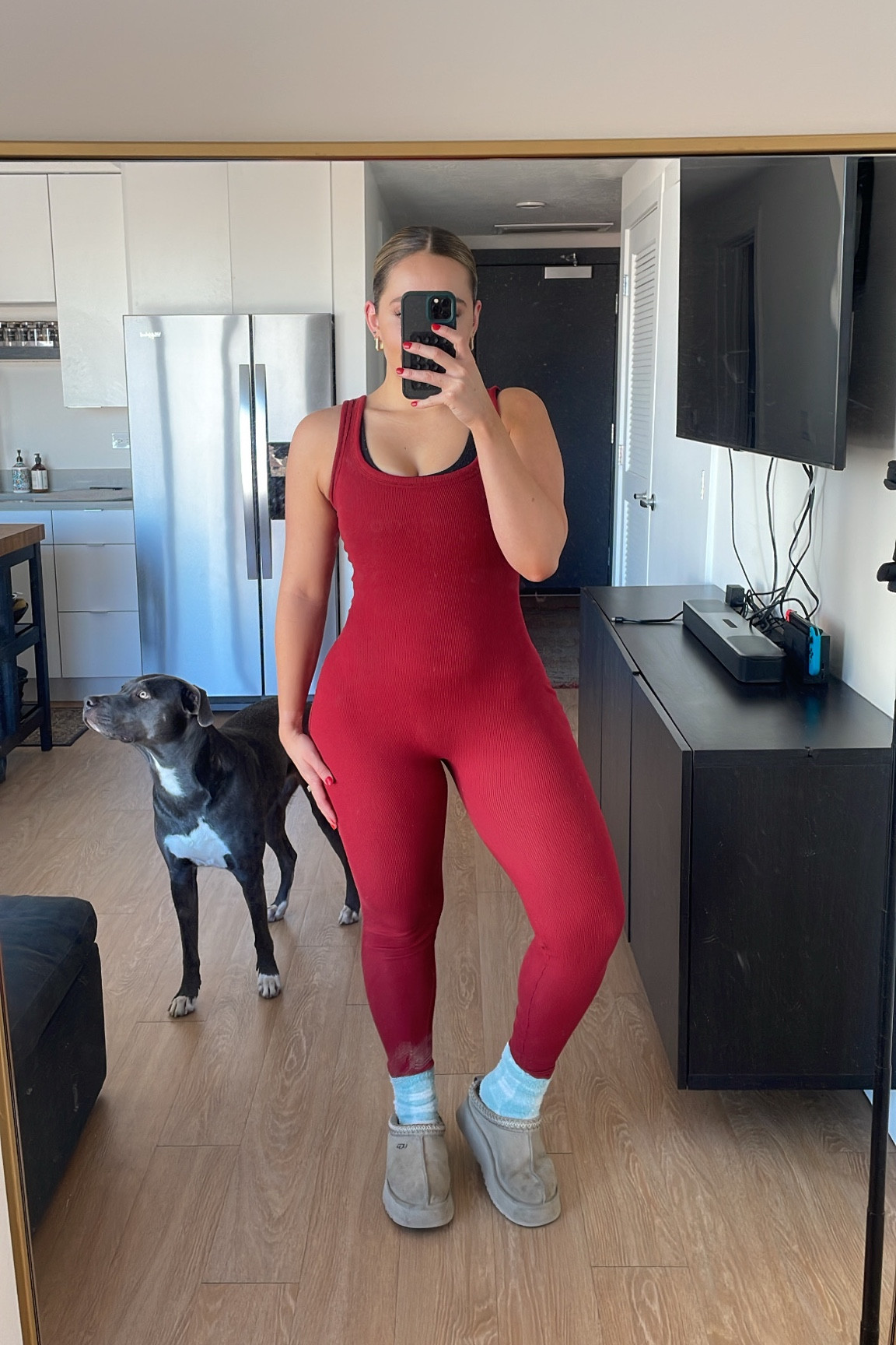 christmas jammie’s ! onesie from skims, sooo comfy  