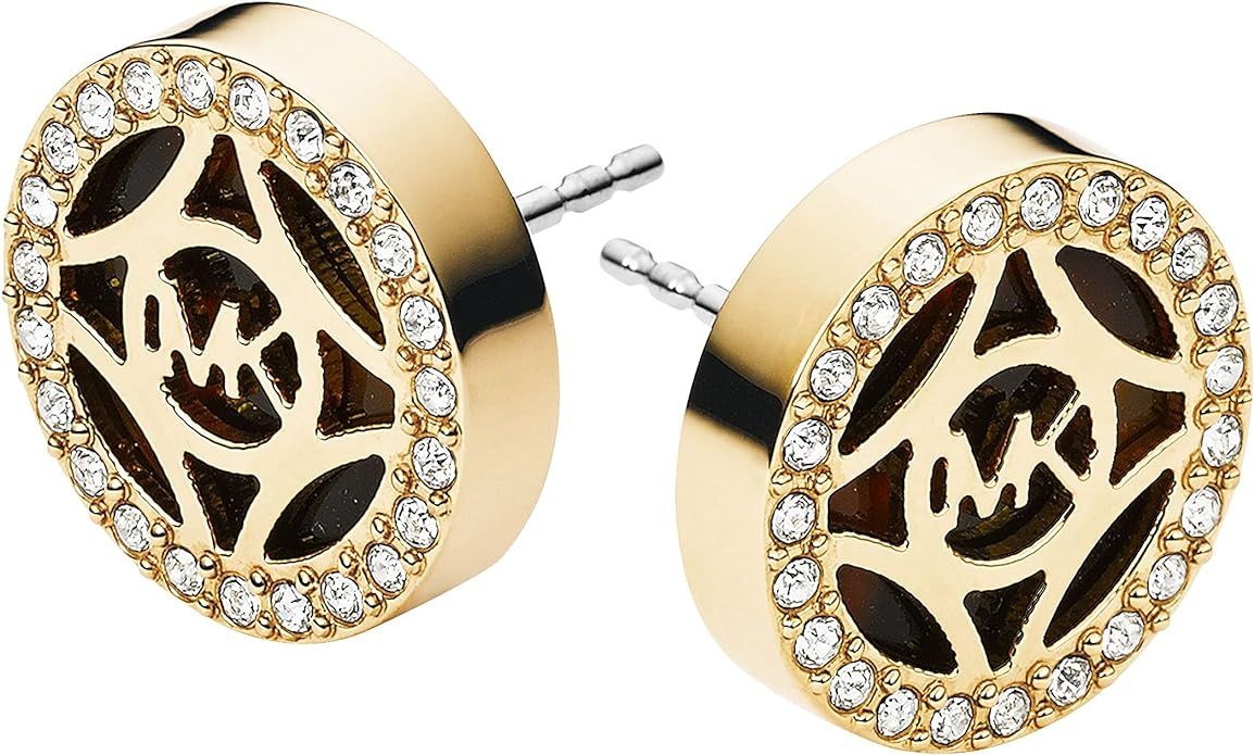 Michael Kors Women's Monogram Gold & Pave with Acetate Stud Earring Silver Stud Earrings | Amazon (US)