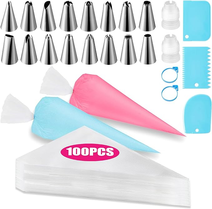 Piping Bags and Tips Set, Cakes Decorating Supplies Kit with 100pcs 12 Inch Pastry Bags, 16 Pipin... | Amazon (US)