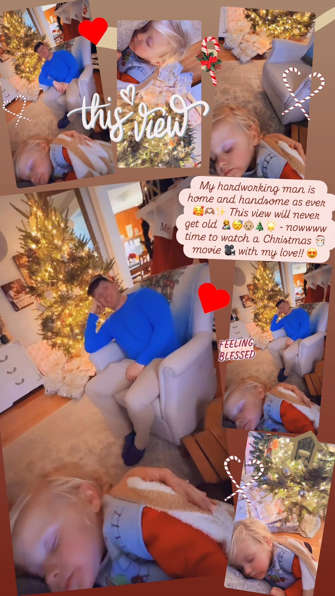 My hardworking man is home and handsome as ever 🥰🫶🏽✨ This view will never get old 🤱😴👶🏼🎄🌟 - nowwww time to watch a Christmas 🎅🏻 movie 🎥 with my love!! 😍 

#LTKHoliday #LTKdayinmylife