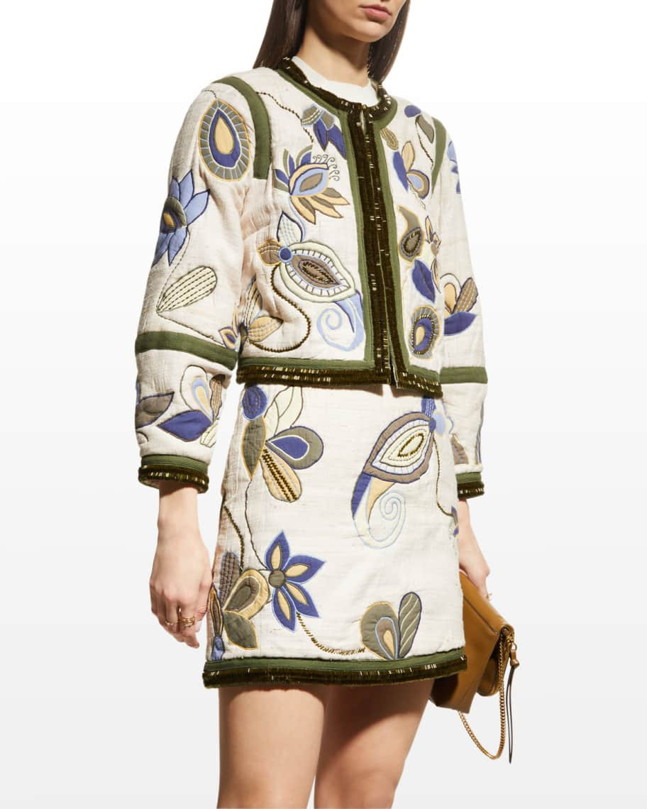 Veronica Beard Benicia Embroidered Raw Silk Beaded Jacket | Neiman Marcus