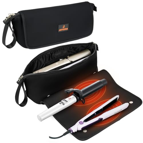 Jaffzora Hair Tools Travel Bag with Heat Resistant Mat, Portable 2 in 1 Hair Storage Bag for Curling Iron, Flat Irons, Straighteners and Haircare Accessories, Black | Amazon (US)