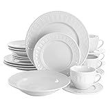 Elama Charlotte White Porcelain Dish Dinnerware Set, 20 | Amazon (US)