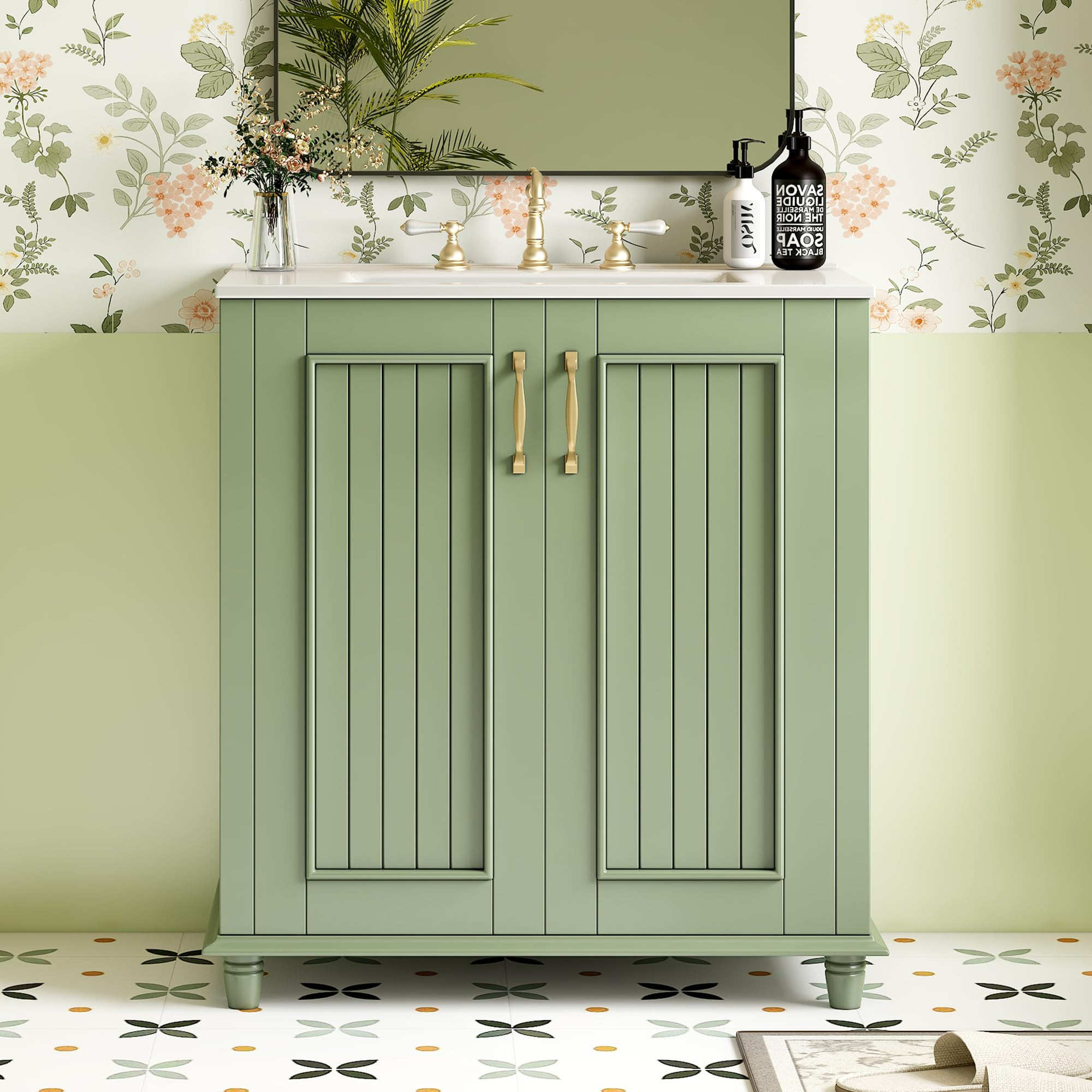 Merax 30" Bathroom Vanity with Single Sink, Modern Painted Bathroom Storage Cabinet with 2 Doors,... | Amazon (US)