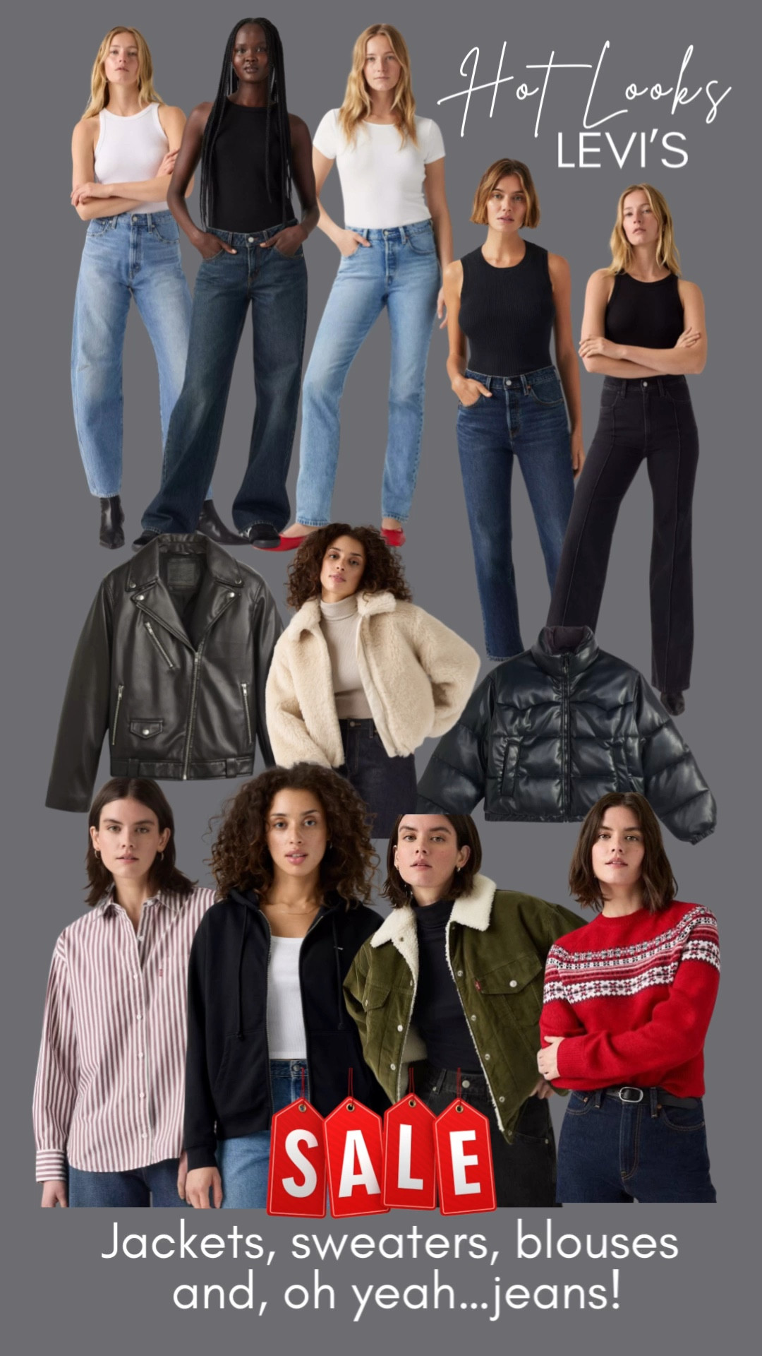 Jackets, sweaters, blouses, and oh, yeah... JEANS! 🤩

Hot looks from Levi's are hitting the site, and many are on sale today for 30% off! From puffer coats to jeans in a variety of colors and styles—don't miss out. Which ones are you adding to your Christmas list? ✨

#Levis #DenimLove #OutfitInspo #MustHaves #12daysofLTK

#LTKSaleAlert #LTKGiftGuide #LTKHoliday