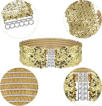 Grevosea 3 Pieces Sequin Belt Dress Belts for Women, Gold Wide Waist Belt Elastic Stretch Waistba... | Amazon (US)