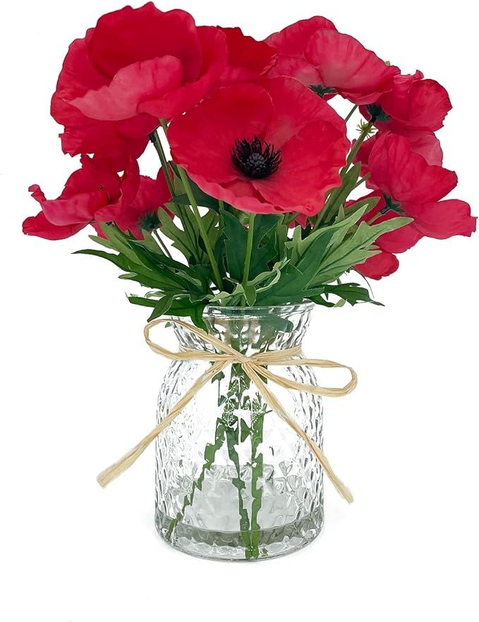 Amazon.com: Hisow Silk Flower Arrangement, Artificial Flower in Glass Vase with Faux Water Artifi... | Amazon (US)