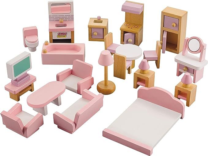 EINSTEM Wooden Dollhouse Furniture, Toys for 3+ Year Old Girls Gifts for Pretend Play, Princess T... | Amazon (US)