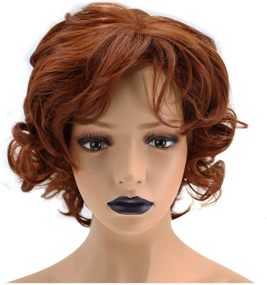 Anogol Hair Cap+Copper Red Orange Synthetic Wig Short Curly Hair Natural Hairline Women's Wig For... | Amazon (US)