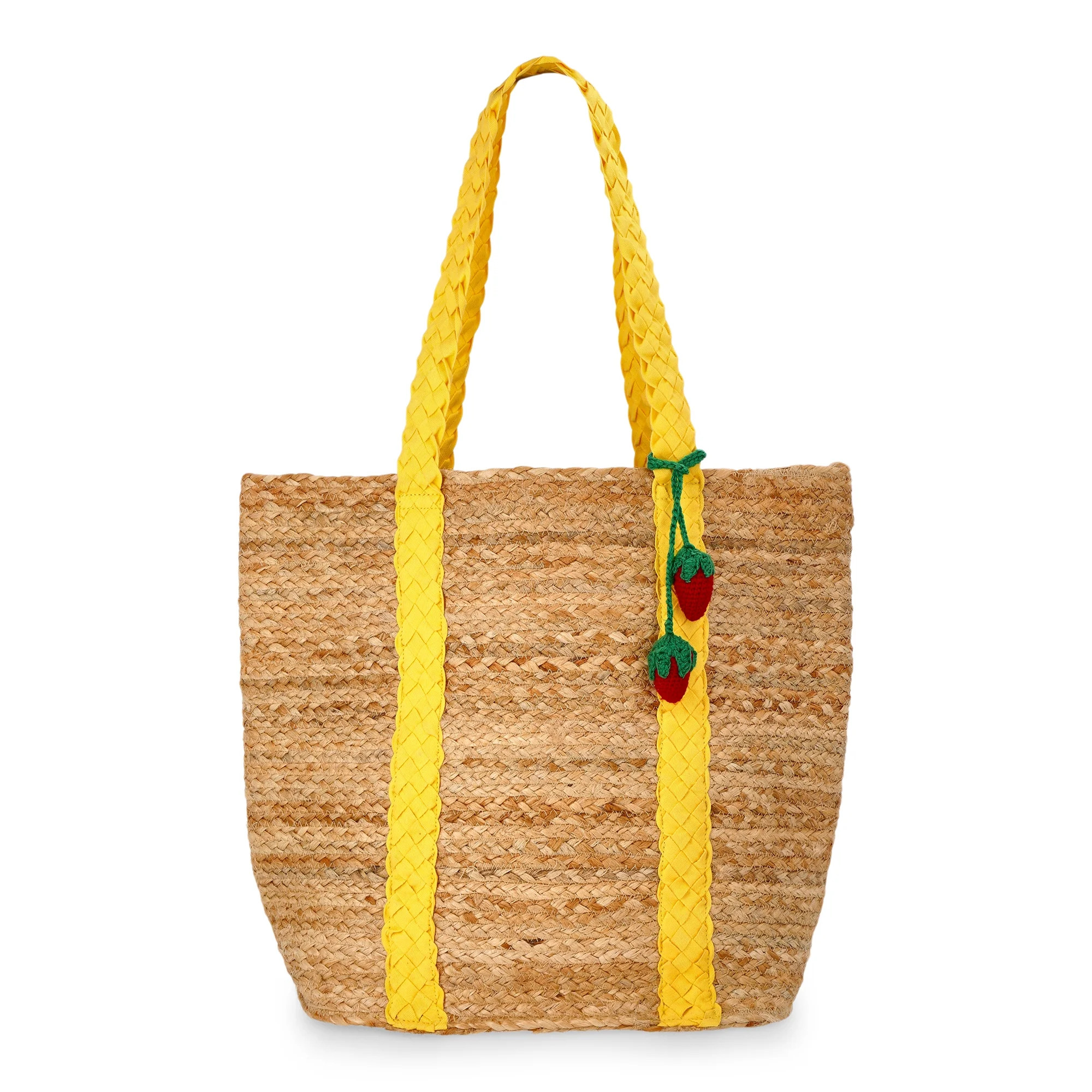 No Boundaries Women's Beach Icons Jute Tote Bag, Golden Yarrow | Walmart (US)
