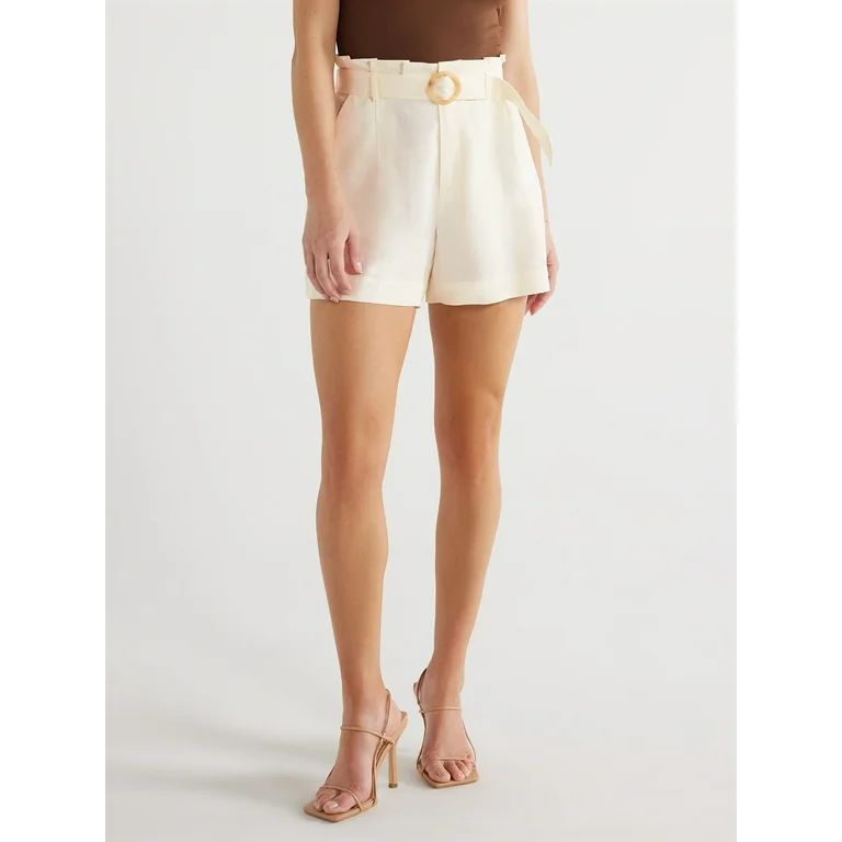 Sofia Jeans Women's and Women's Plus Linen Blend Paperbag Shorts, 4.25" Inseam, Sizes XS-5X - Wal... | Walmart (US)