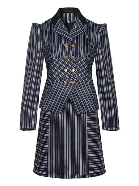 2PCS 1970s Wicked Vertical Striped Top & Patchwork Skirt | Retro Stage