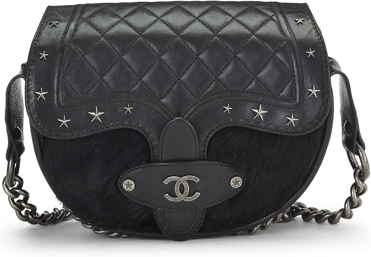 Amazon.com: Chanel, Pre-Loved Paris-Dallas Black Quilted Calfskin Studded Saddle Bag, Black : Lux... | Amazon (US)