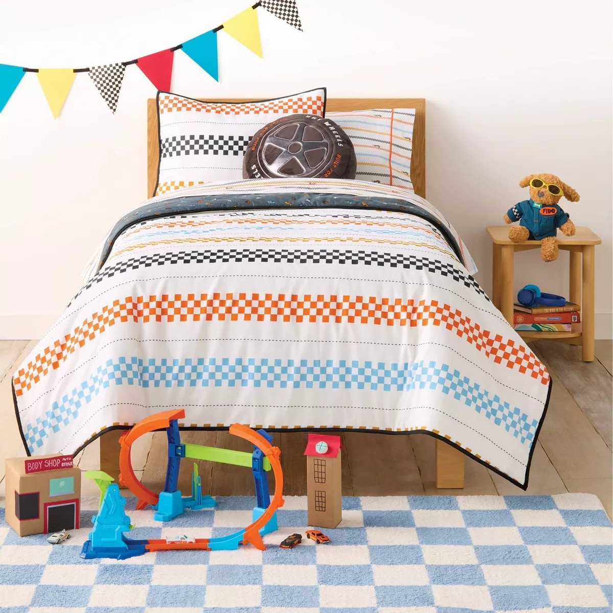 Twin Hot Wheels Retro Checkered Stripes Reversible Kids' Comforter Set - Hot Wheels by Pillowfort... | Target