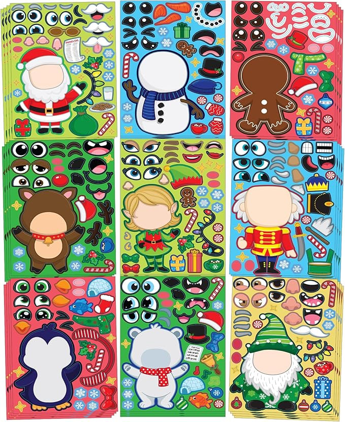 JOYIN 36 Pcs Christmas Make-a-face Sticker Sheets Make Your Own Xmas Characters Sticker with Sant... | Amazon (US)