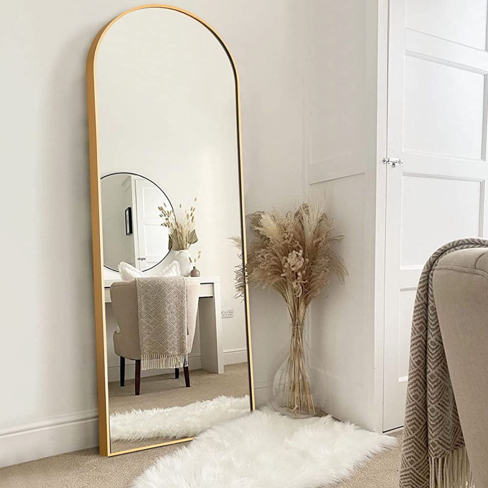Gold trimmed full length mirror with arched top 

#LTKhome #LTKFind
