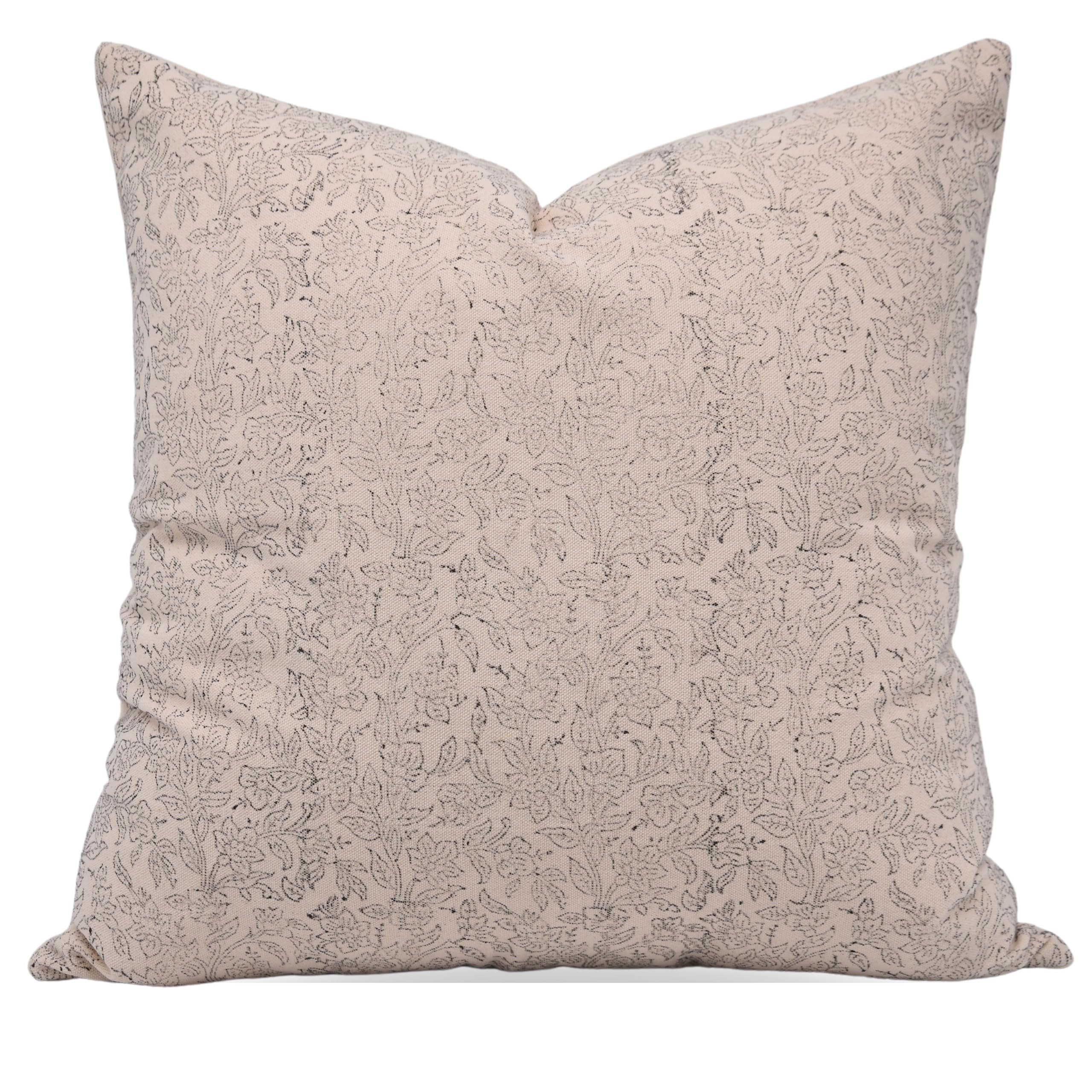 Block Print Cotton 16x16 Throw Pillow Covers, Outdoor Farmhouse Square Cushion Cover, Handmade Pillowcase for Sofa and Couch, Floral Print Boho Home Decor (Black, VISHV JAAL) | Amazon (US)