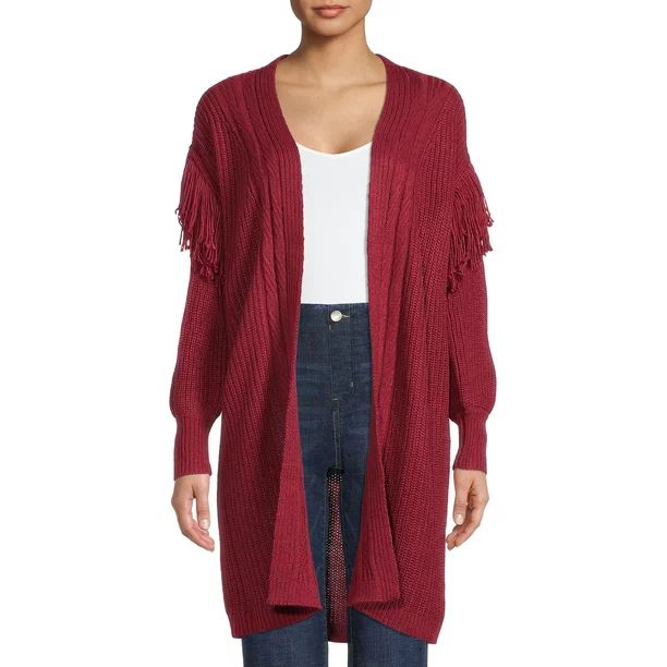 Time and Tru Women's Stitch Fringe Cardigan - Walmart.com | Walmart (US)