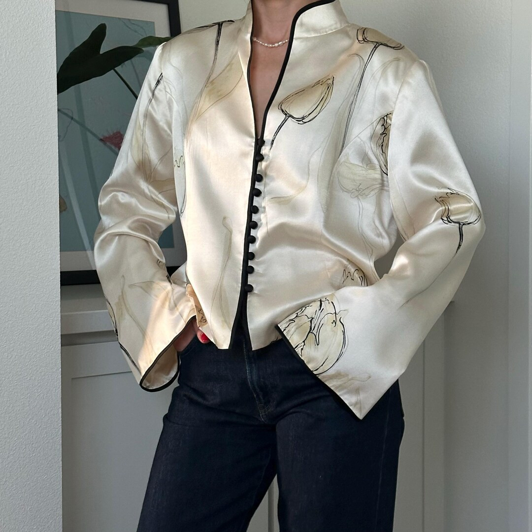 Vintage 90’s Silk Jacket | Mandarin Style  | Timeless Elegant Jacket | Etsy (US)