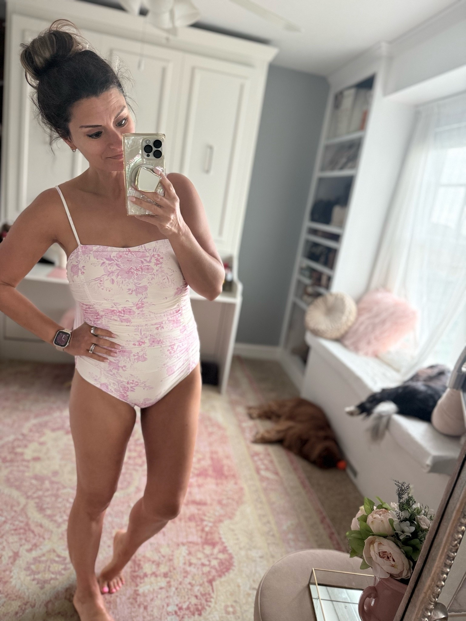 One piece swimsuit pink floral