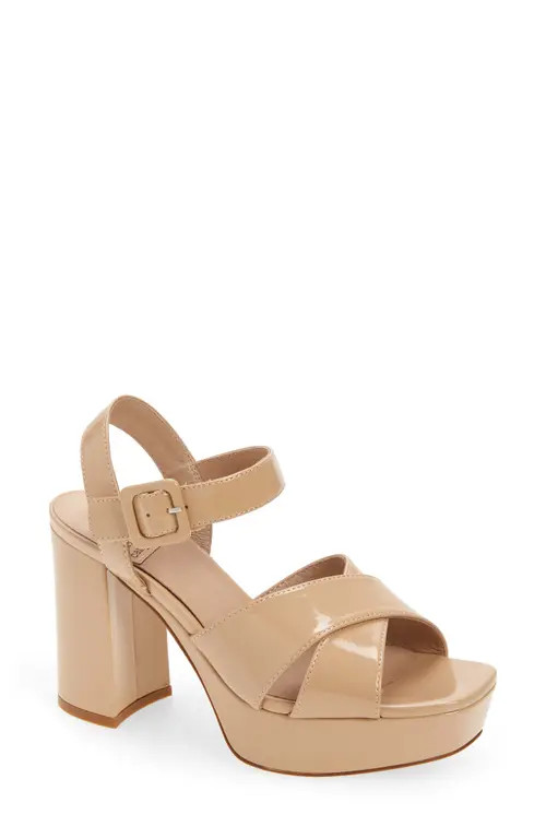 Jeffrey Campbell Amma Platform Slingback Sandal in Beige Crinkle Patent at Nordstrom, Size 11 | Nordstrom