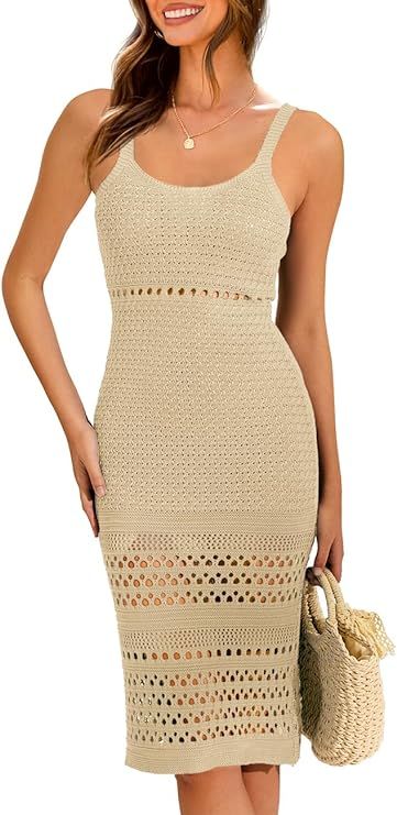MIHOLL Womens Crochet Swim Cover Up 2024 Summer Bathing Suit Hollow out Sleeveless Swimwear Cover... | Amazon (US)
