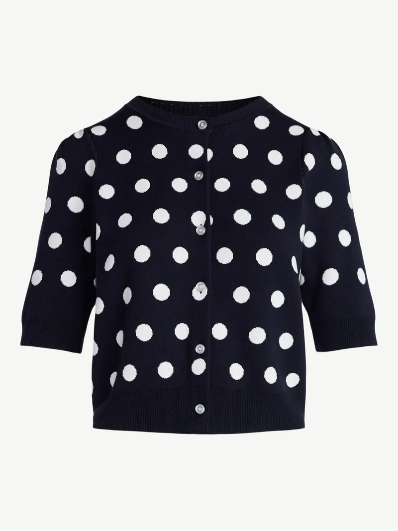 Free Assembly Women's Cardigan Sweater with Short Puff Sleeves, Lightweight, Sizes XS-XXL | Walmart (US)