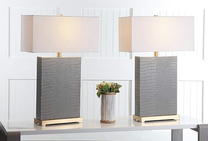 SAFAVIEH Lighting Collection Joyce Modern Art Deco Grey Faux Snakeskin Rectangle Shade 28-inch Bedro | Amazon (US)