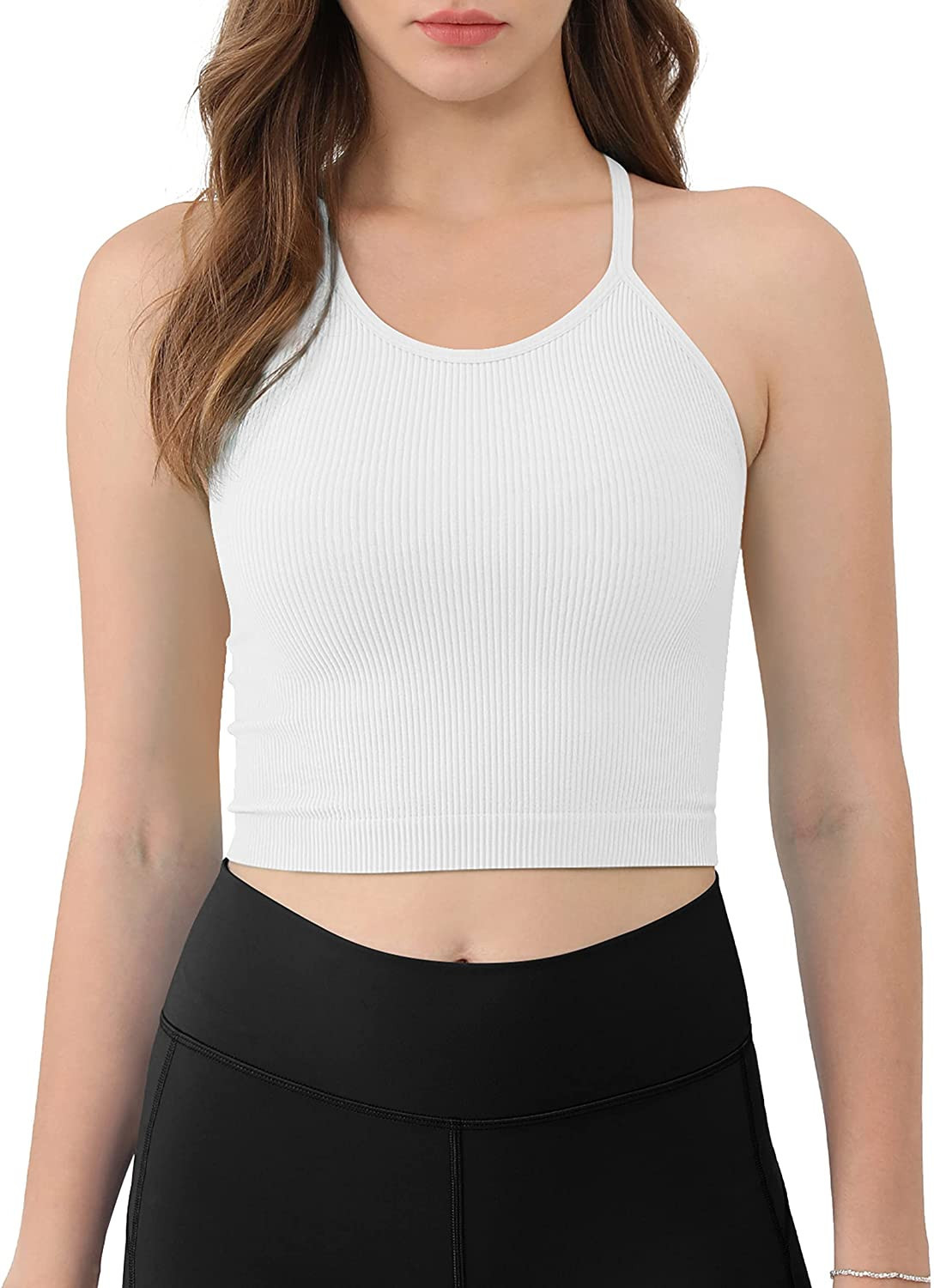ODODOS Women's Crop 3-Pack Washed Seamless Rib-Knit Camisole Crop Tank Tops | Amazon (US)
