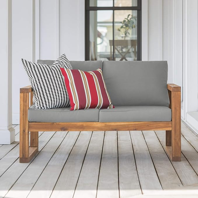 Walker Edison Sorrento Modern Acacia Wood Outdoor Loveseat with Cushions, 30 Inch, Brown | Amazon (US)