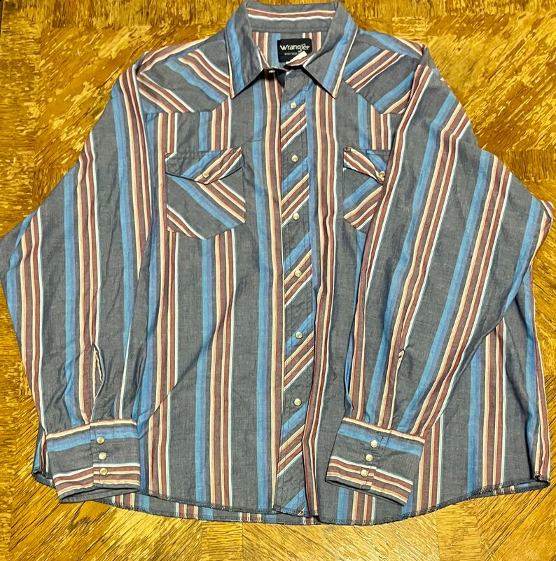 VINTAGE WRANGLER Striped Western Shirtxxl90s Vintage Westernwrangler Pearl Snap Button Downmen's ... | Etsy (US)